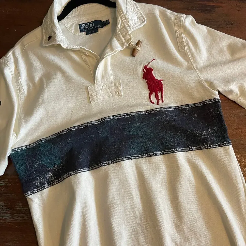 Polo Ralph Lauren Custom Fit Men's Rugby Big Pony Logo Tassel Rope Shirt Size L